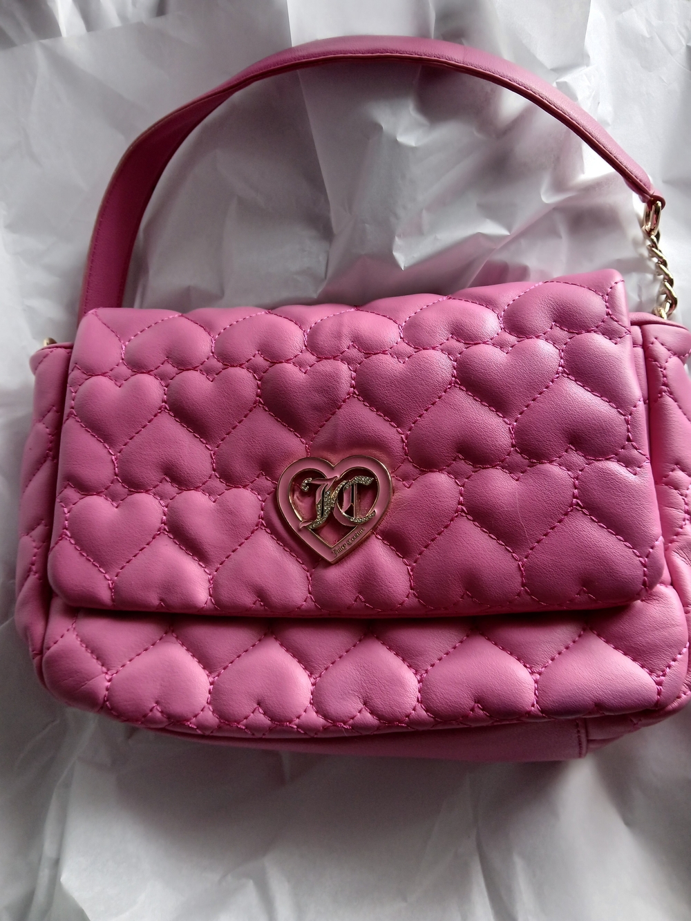 Juicy Couture Pink Quilted Heart Flap Crossbody Bag with matching wallet